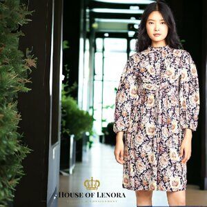 ANTIK BATIK Andre Floral Cotton Mini Long Sleeve Dress , size Extra Small